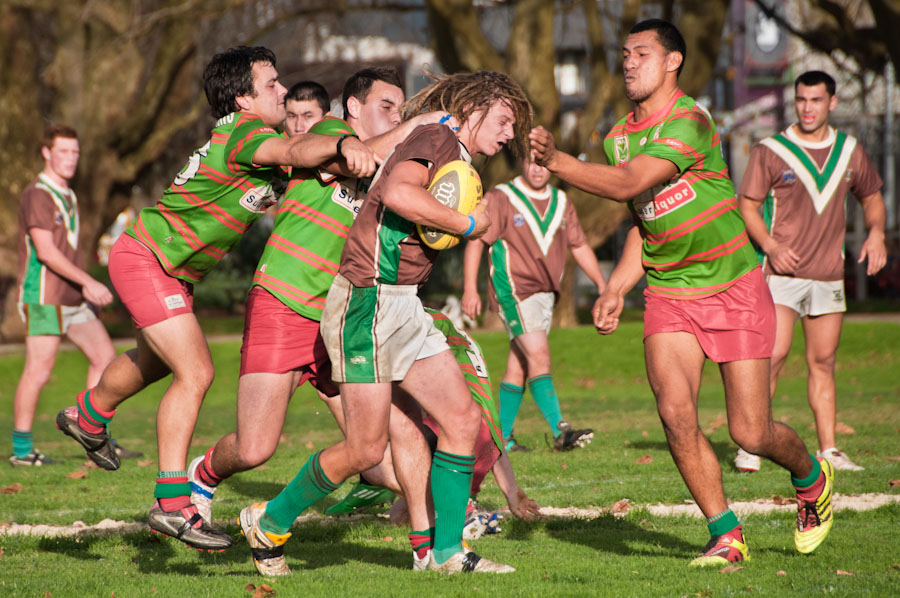 It may be amateur sport, but some advance skills such as the "face-slap" tackling technique are on show It may be amateur sport, but some advance skills such as the "face-slap" tackling technique are on show