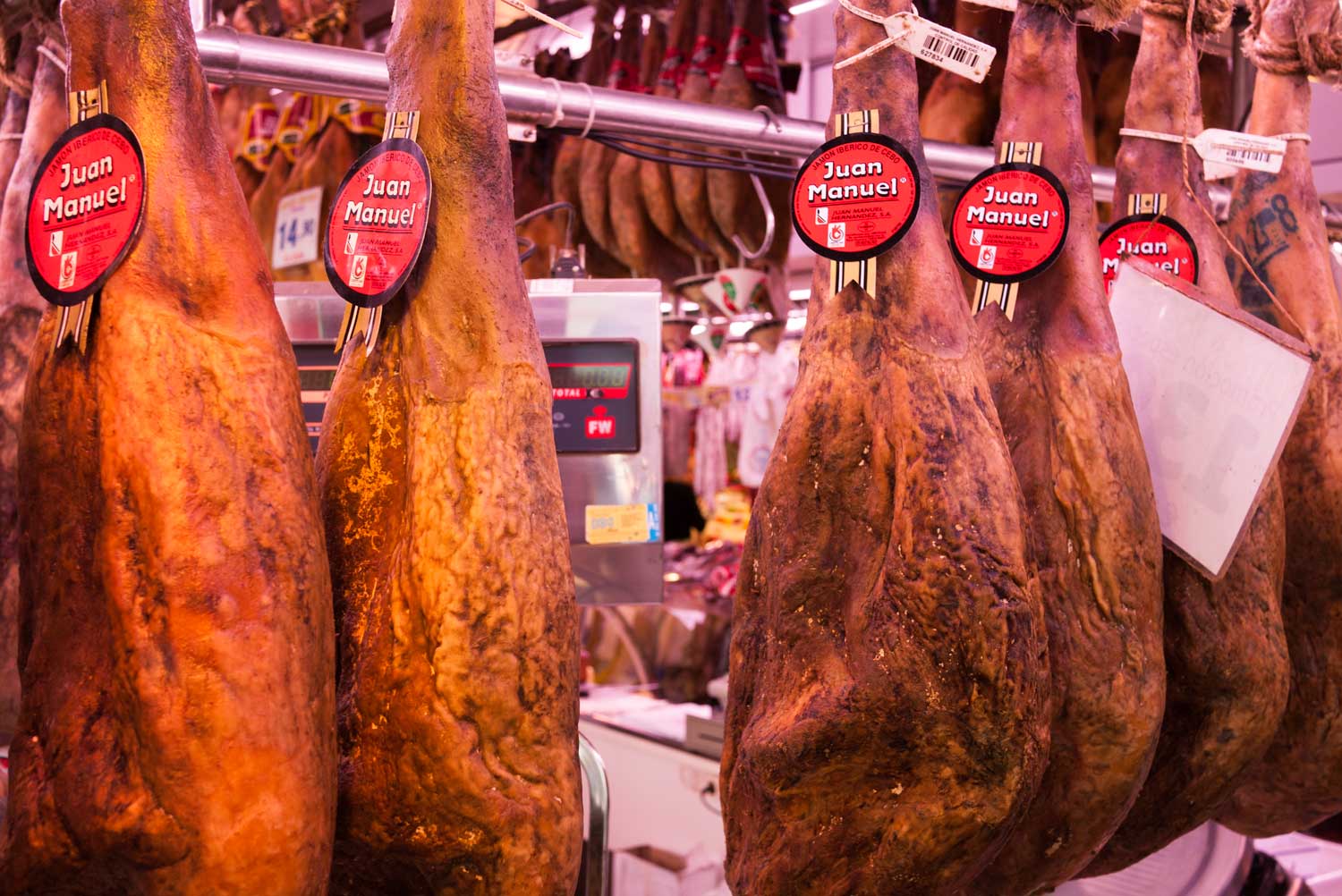 Ham on sale at the St Josep Markets
