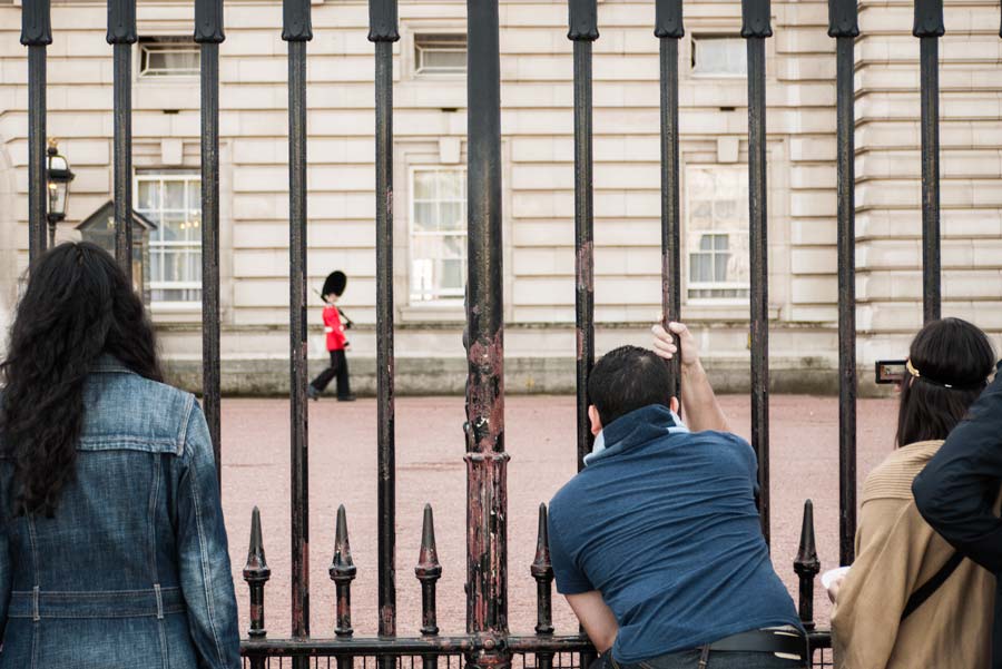 Innocent civilians stare hopelessly having been seduced by the dance of the Beefeaters.