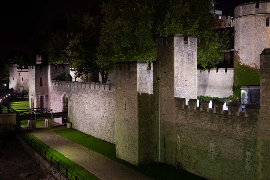 The Thames facing wall of the Tower of London.