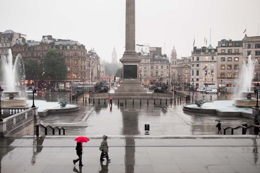 Dark, dank, and grey over Trafalgar Square.