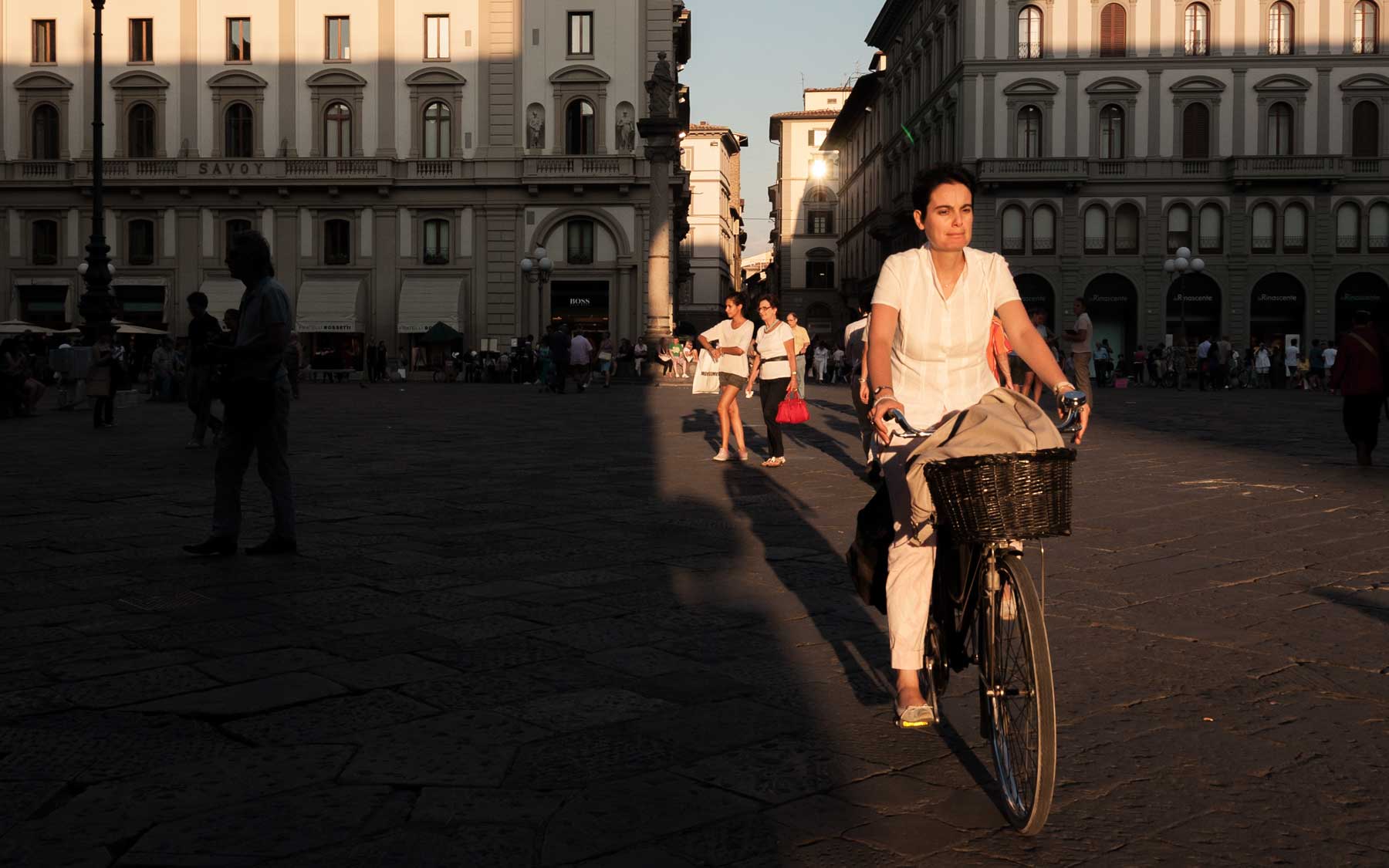 Cycling through Piazza della Repubblica.