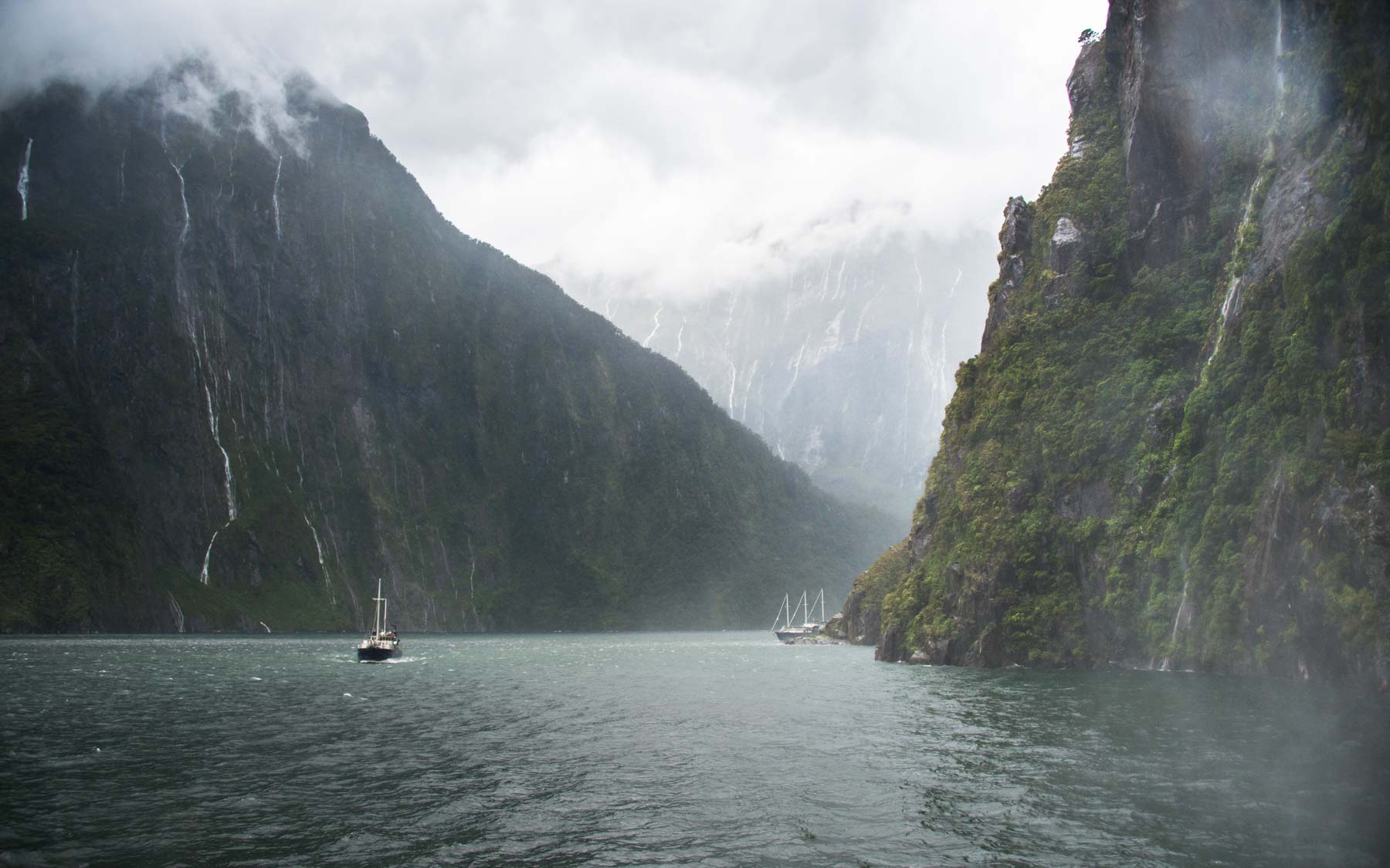 Looking inland through the inner reaches of Milford Sound.