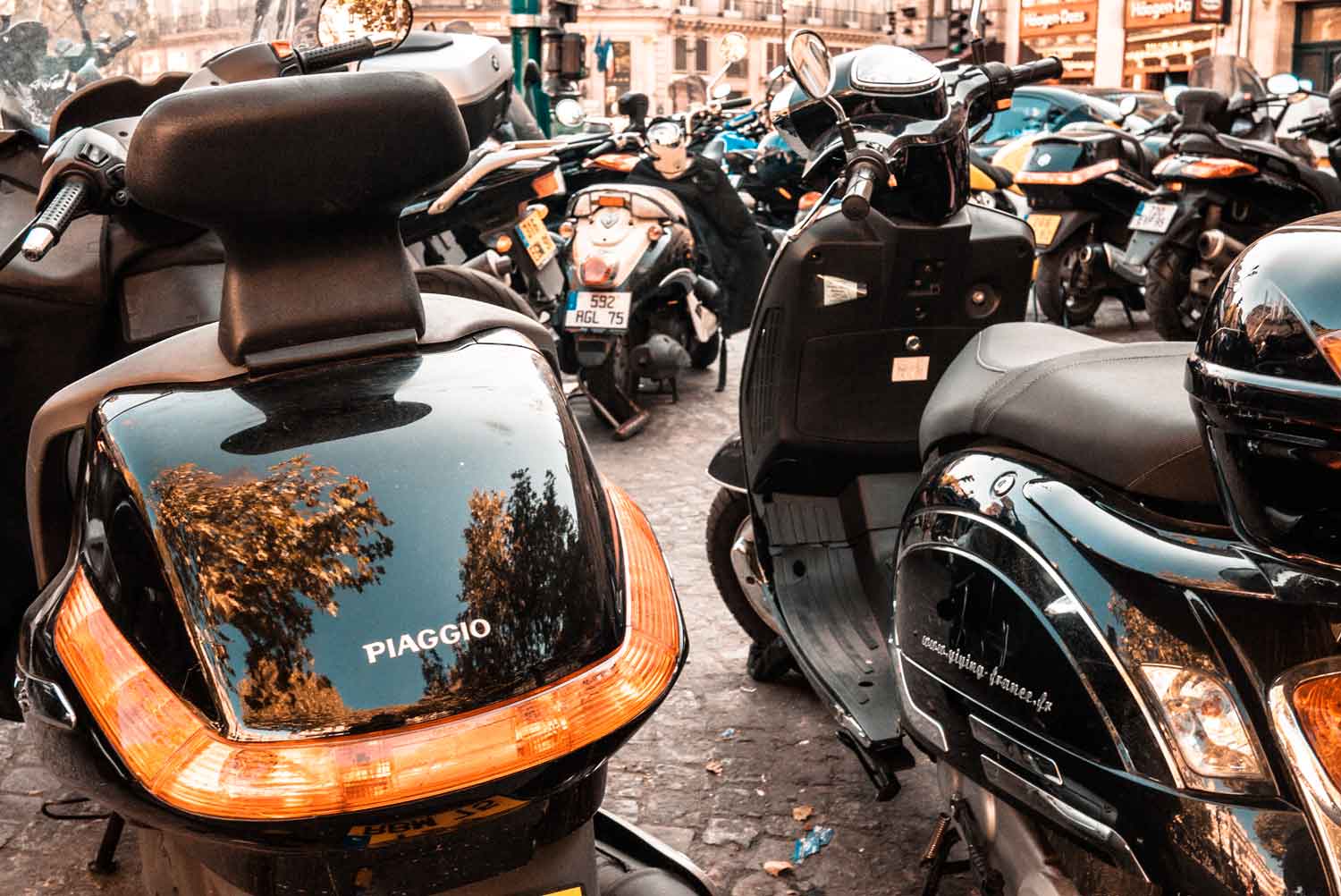 Motorcycles gather in central Paris.