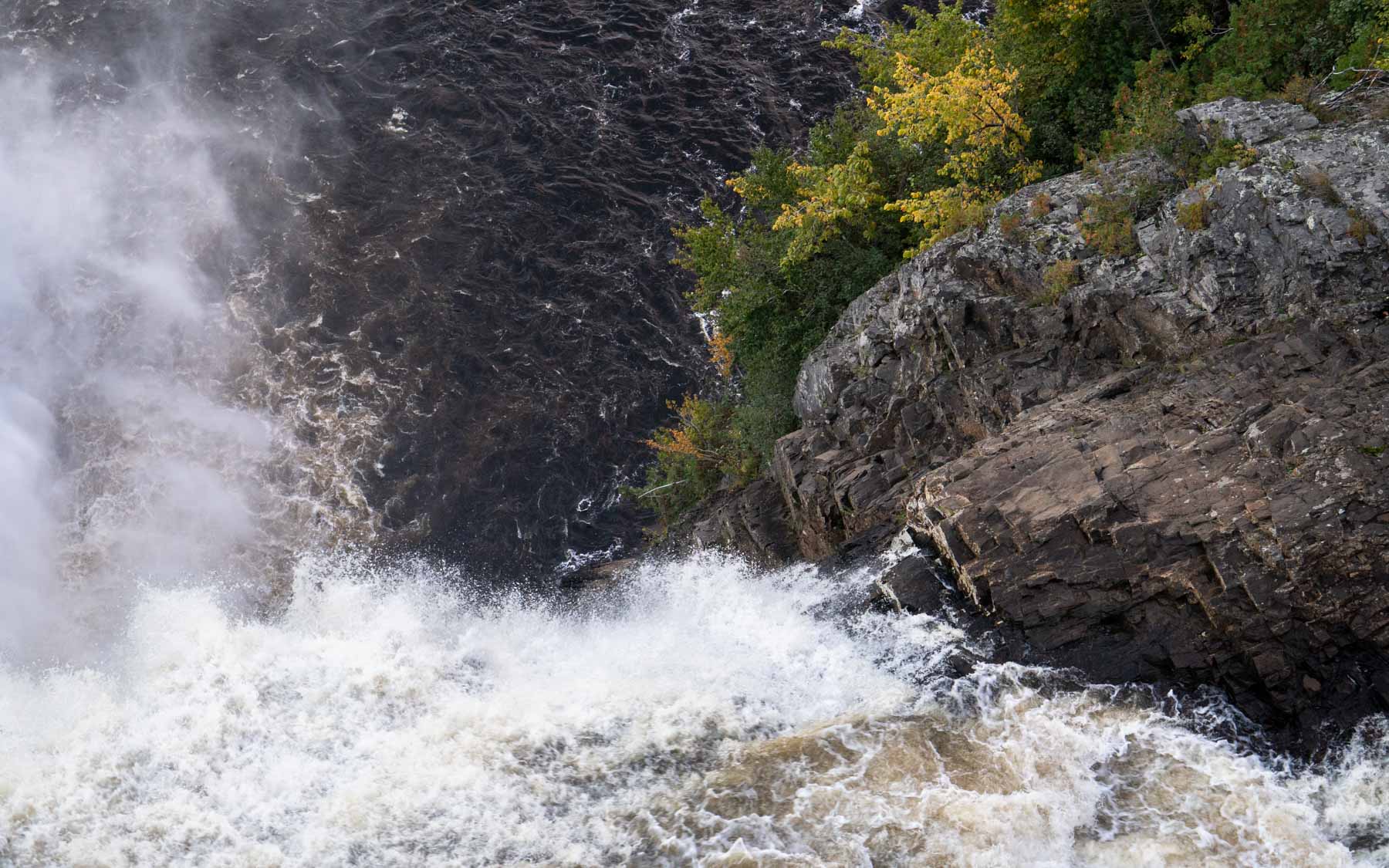 Looking down from the suspension bridge over the falls.