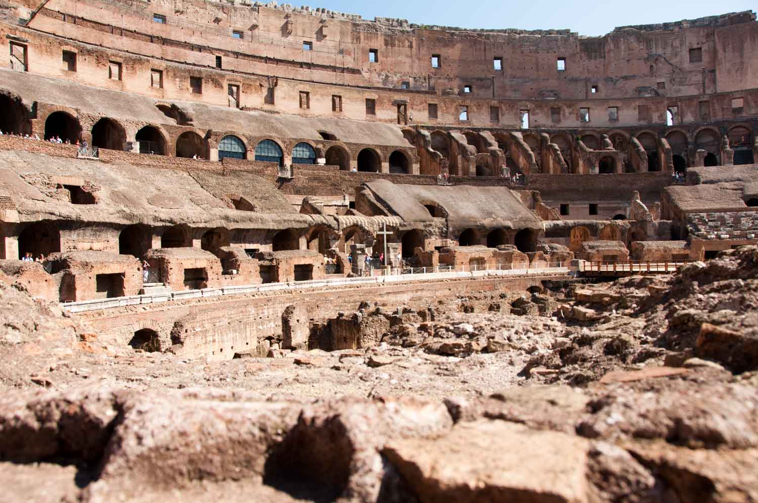 Looking across the dilapidated arena.