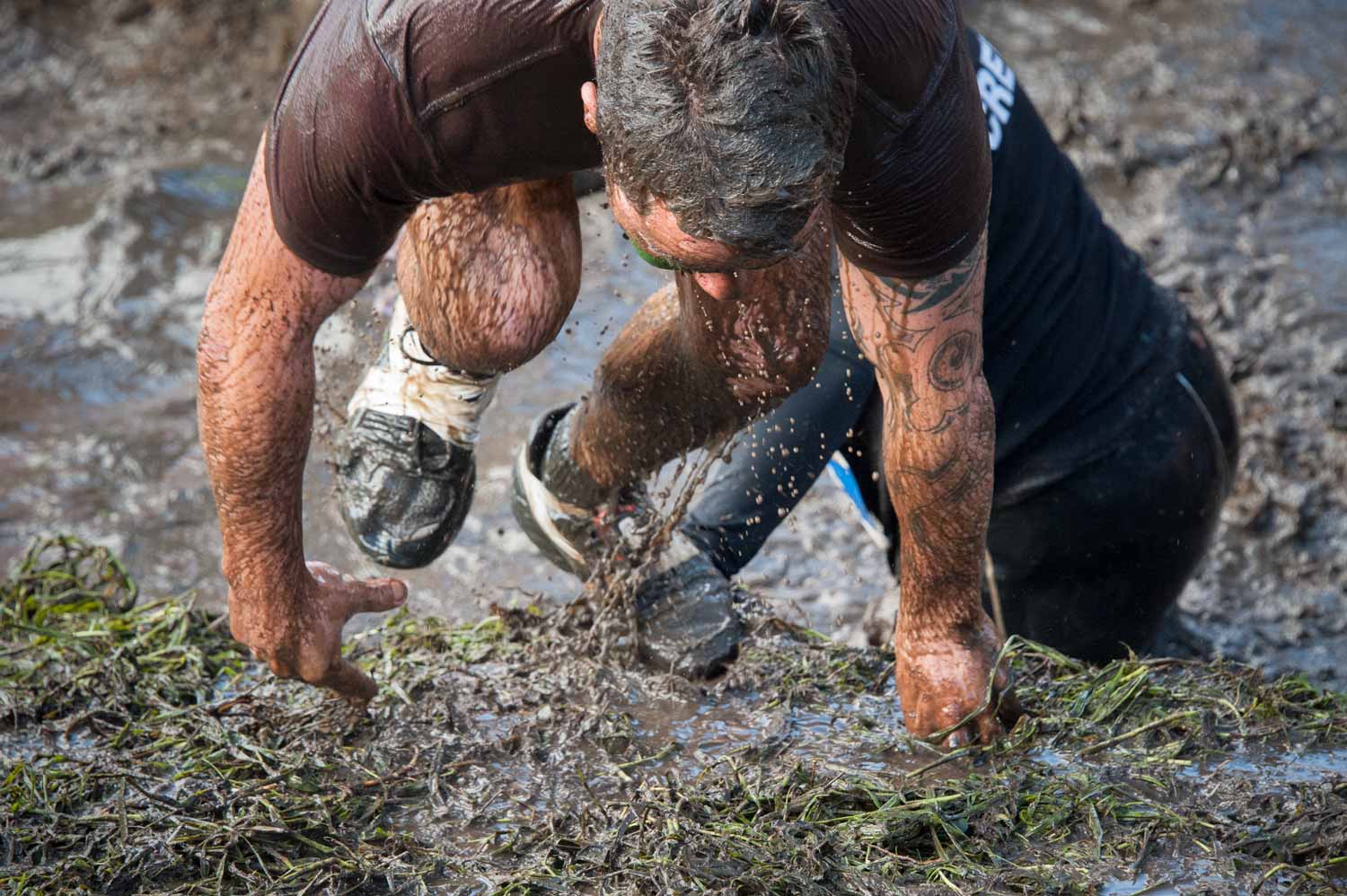 Climbing out of the first mud bath.