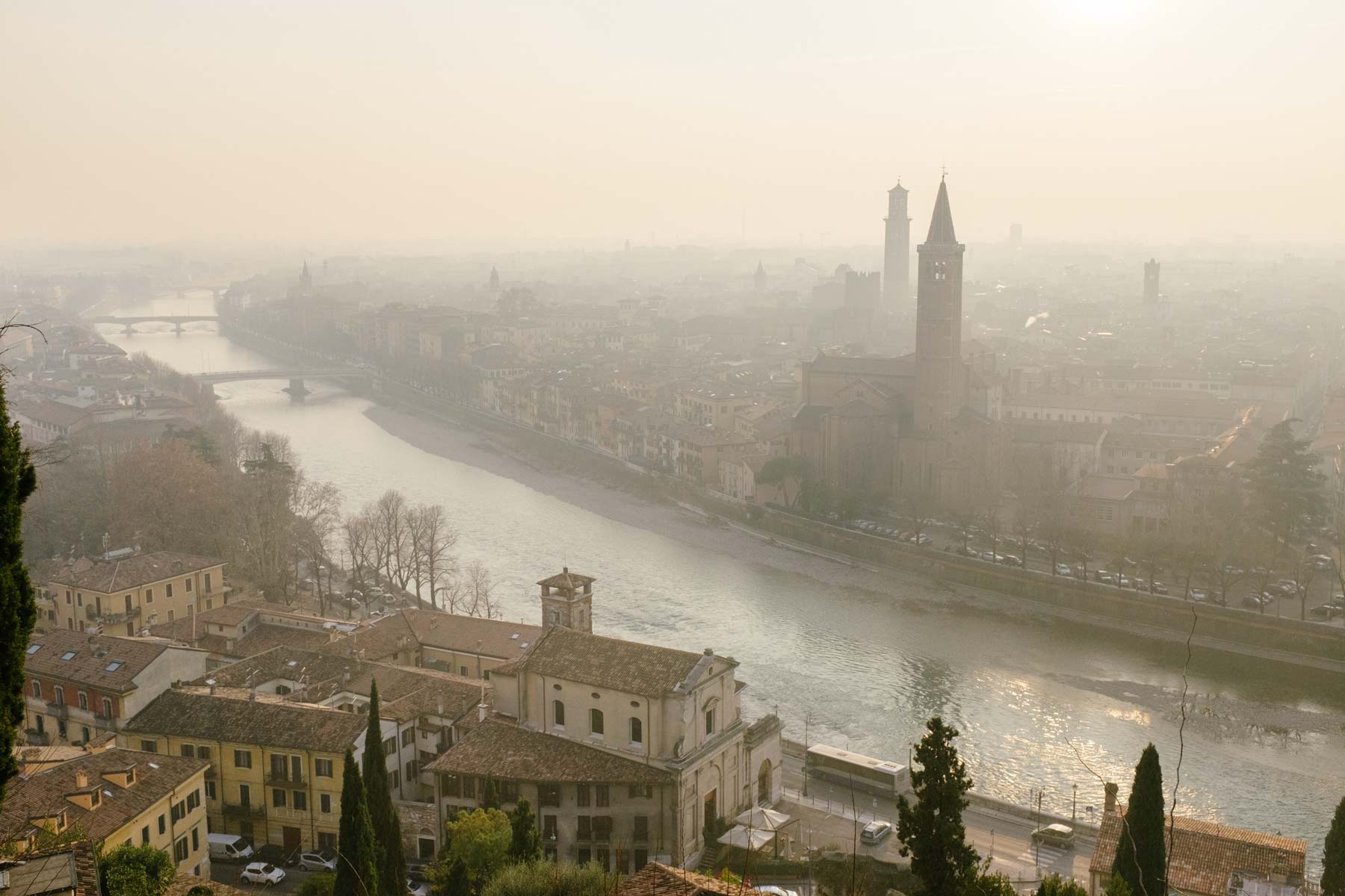 Looking south over the Adige and city centre.